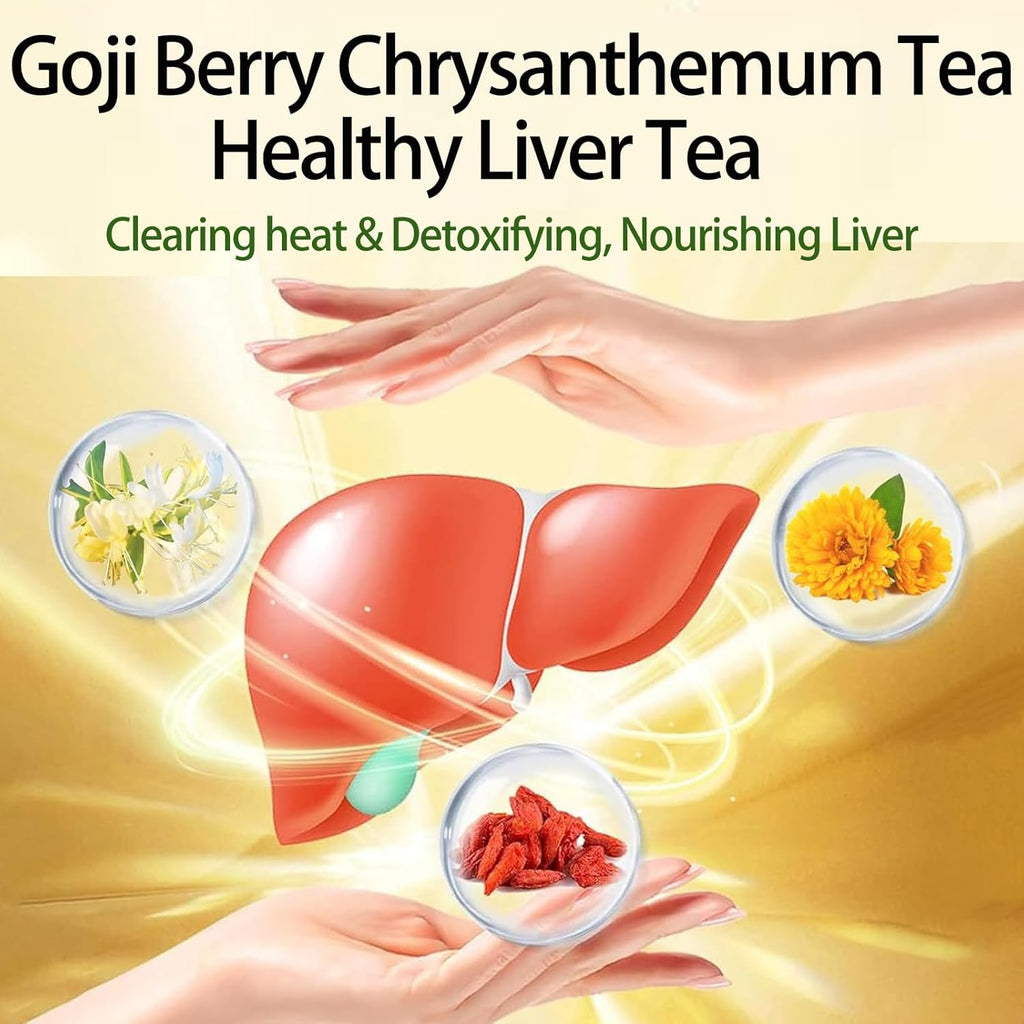 Goji Berry Chrysanthemum Tea, Kidney & Liver Detox Tea, Dandelion Wolfberry Chinese Chrysanthemunn Cassia Seed Tea Bags with Eight Herbal Ingredients (2Box/30 Bags)
