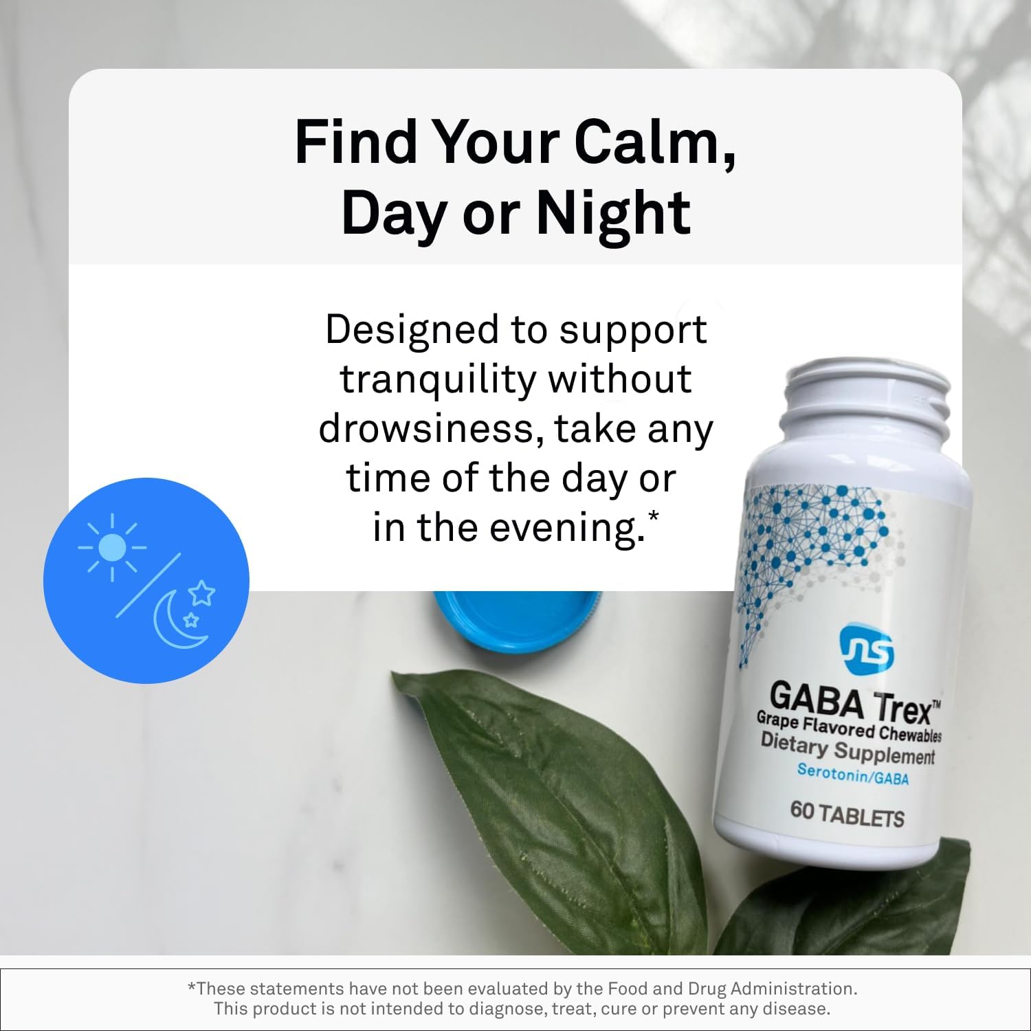 Neuorscience GABA Trex L Theanine Supplement - Calm Aid for Daytime Stress Support & Evening Relaxation - Chewable Grape-Flavored Tablets - Vegan & Non-GMO (60 Tablets)