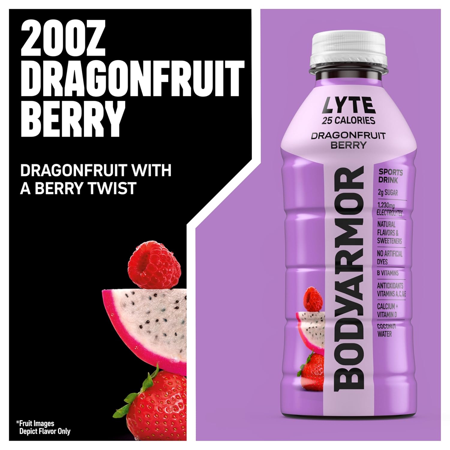 BODYARMOR LYTE Sports Drink Low-Calorie Sports Beverage, Dragonfruit Berry, Natural Flavors With Vitamins, Potassium-Packed Electrolytes, Perfect For Athletes, 20 Fl Oz (Pack of 6)
