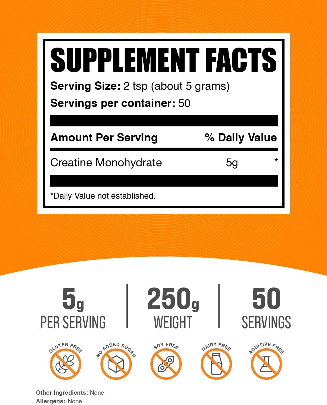 BulkSupplements.com Creatine Monohydrate Powder - Micronized Creatine Powder, Unflavored - Pure & Gluten Free, 5g (5000mg) per Servings, 250g (8.8 oz) (Pack of 1)