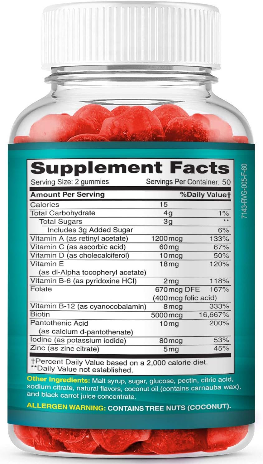 Hair Skin and Nails Gummies with High Potency Biotin 5000mcg | Tasty Hair Vitamins for Women Men and Kids | Gluten Free Hair Nail and Skin Vitamins Plus Biotin Gummies for Hair Growth