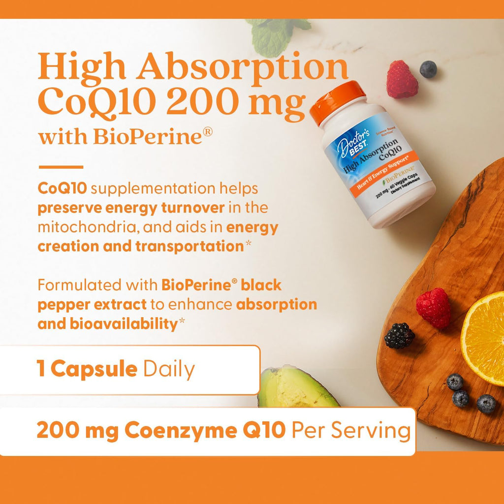 Doctors Best High Absorption CoQ10, Heart & Energy Support*, USP Verified, Naturally Fermented CoQ10, Non-GMO, Gluten Free, Soy Free, Vegan 60 Veggie Caps