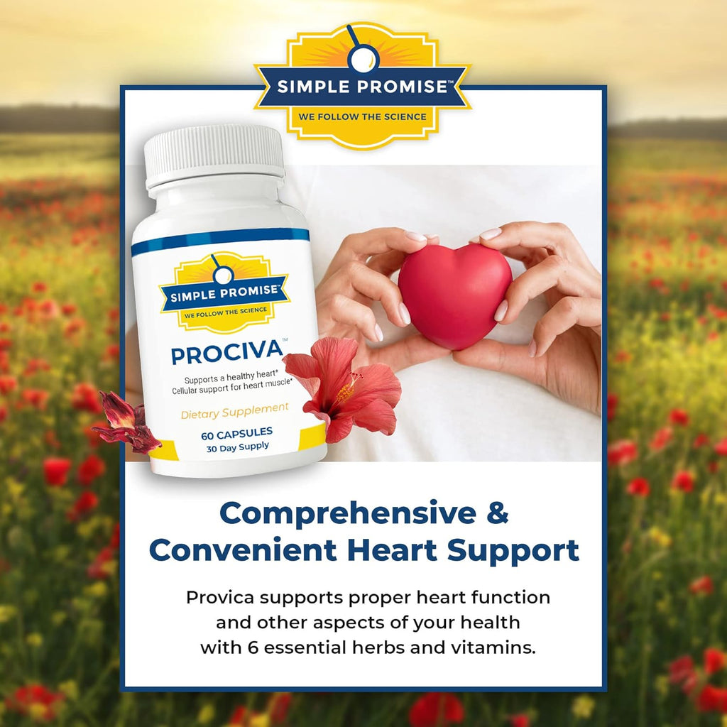Simple Promise Prociva - Arjuna Bark Extract Heart Health Supplement with Folic Acid, Vitamin D & Magnesium - Herbal Blood Pressure Support & Healthy Heart Maintenance for Men & Women - 60 Capsules