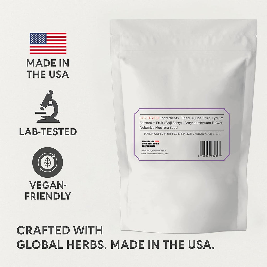 Tranquility & Vision Herbal Tea Blend with Dried Jujube Fruit, Goji Berry, Chrysanthemum Flower & Nelumbo Nucifera Seed | Relaxing Tea Bags | Premium Herbal Teabags & Gentle Sleepytime Teabags