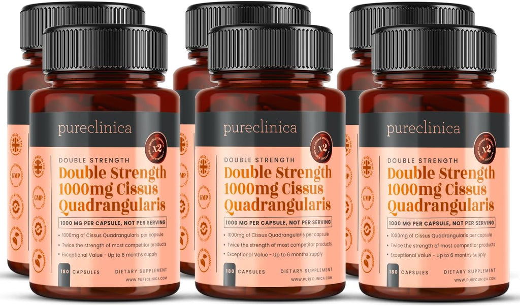 pureclinica Double Strength Cissus Quadrangularis 1000mg x 1080 Veggie Capsules(6 Bottles of 180)