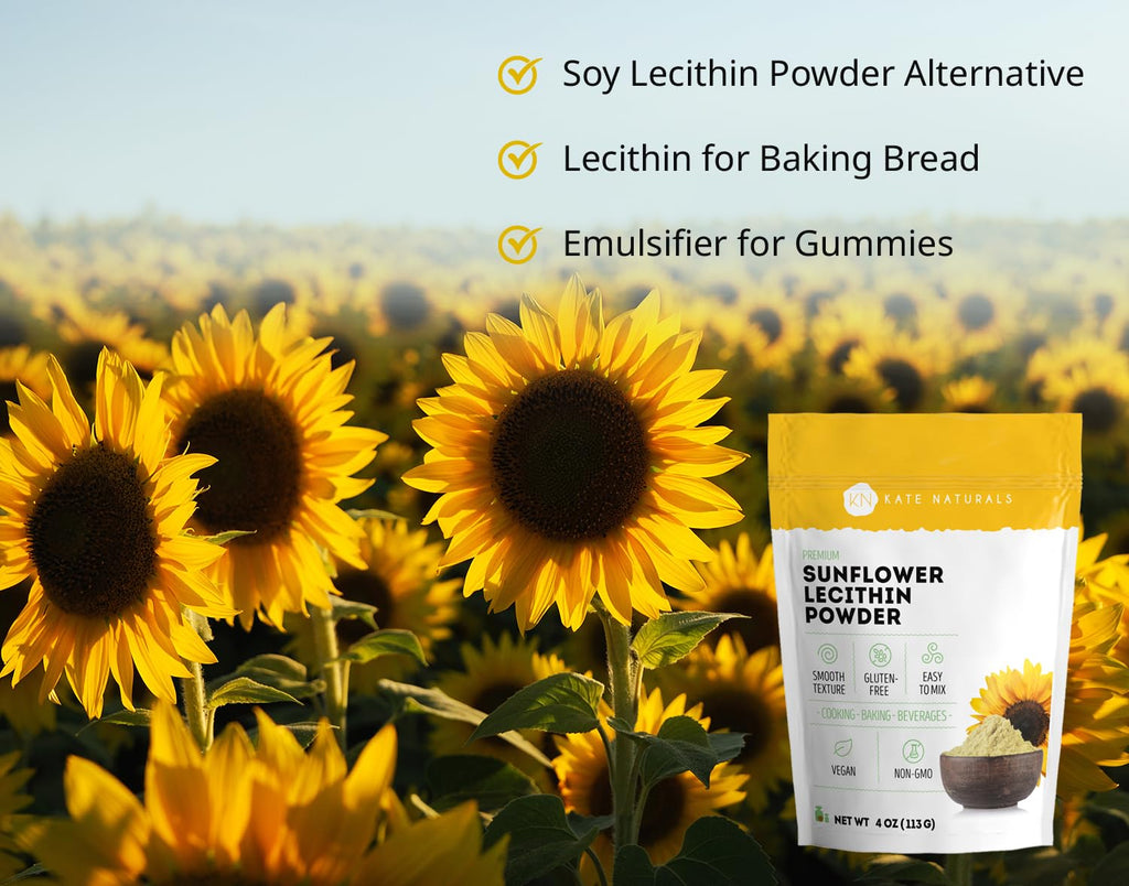 Kate Naturals Sunflower Lecithin Powder for Baking Bread, Gummies, Cooking. Lecithin Supplement for Clogged Milk Ducts. Substitute for Soy Lecithin Powder (4 oz, Non-GMO)