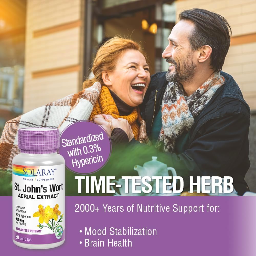 SOLARAY St Johns Wort Aerial Extract 300 mg, Once Daily | Mood & Brain Health Support | 0.3% Hypericin | 60ct