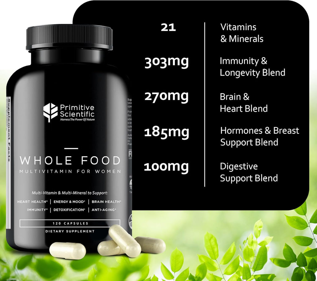 Whole Food Natural One-a-Day Multivitamin and Mineral Capsules for Women – All-Day Energy, Inner Zen, and Stronger You (120 Capsules)
