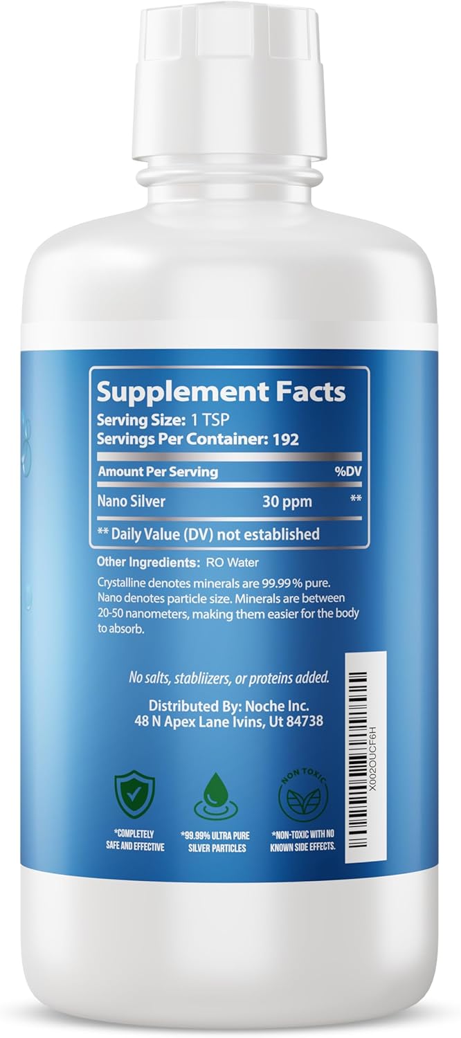 NutriNoche Colloidal Silver Mineral Liquid Supplement - 30 ppm - 32 Ounces - Colloidal Minerals