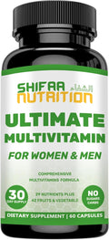 Halal Multivitamins for Women, Men & Adults, 30 Servings | Iron, Vitamin A, B6, B12, Biotin, Niacin, C, D3, E, Zinc, Calcium, Folic Acid, CoQ10 | Halal Vitamins