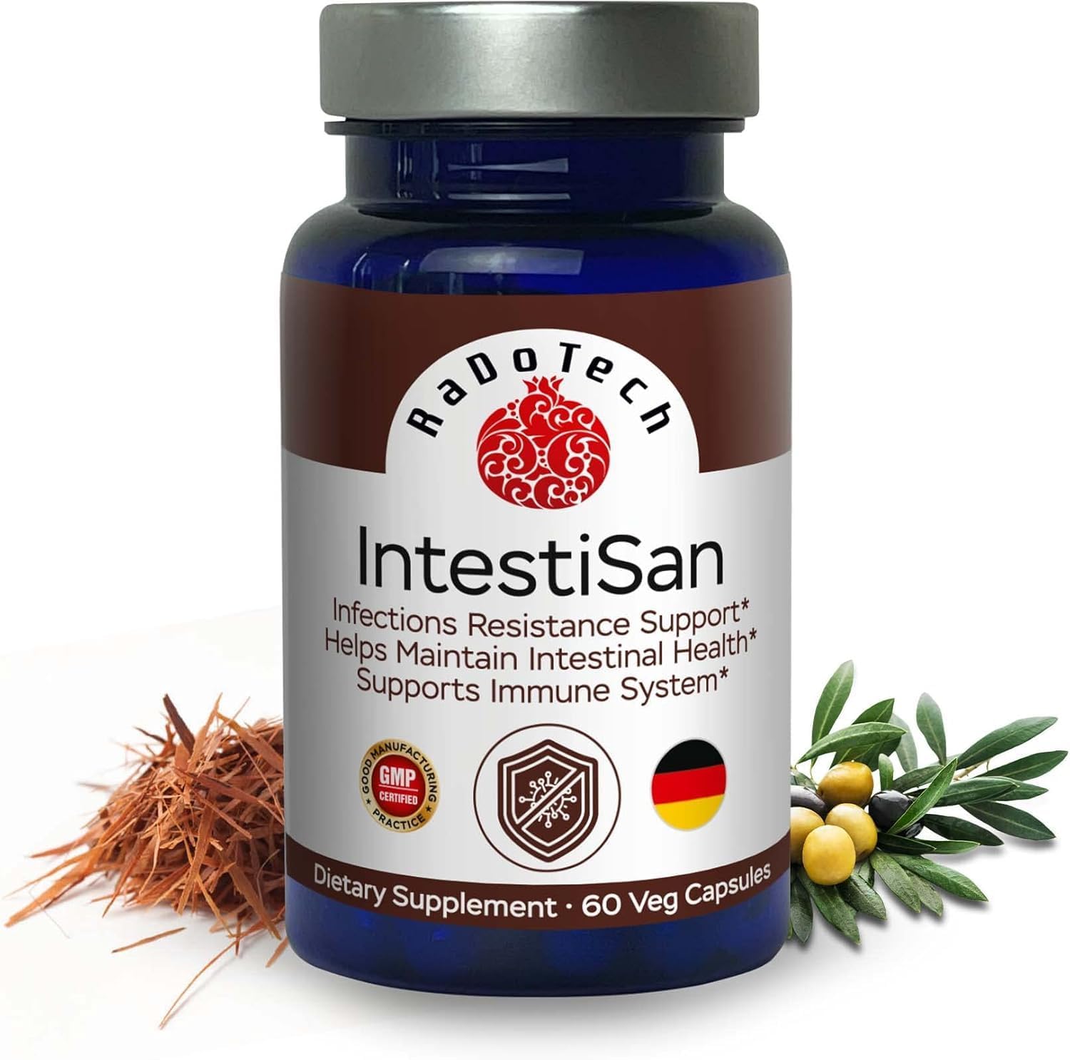 IntestiSan, Olive Leaf Extract with PAU D’Arco, Immune Support Supplement for Intestinal Health and Resilience, Natural Immune Support Formula for Total Wellness, GMP (60 Count (Pack of 3))
