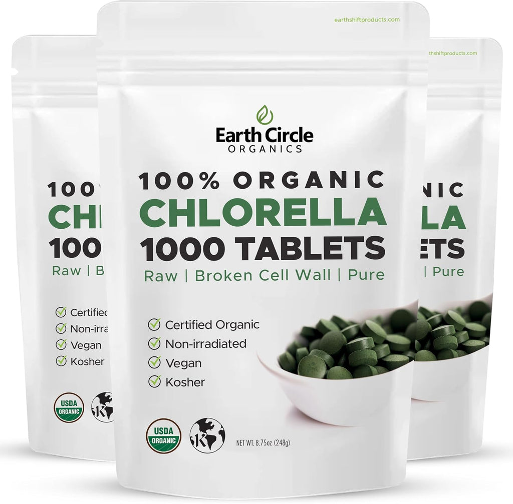 Organic Chlorella Tablets 1,000 Count | High Potency Superfood | Chlorophyll Pills from 100% Pure Green Algae | Broken Cell Wall for Max Absorption | Vegan, Kosher, Non-GMO | 4 Tabs per Day (3-Pack)