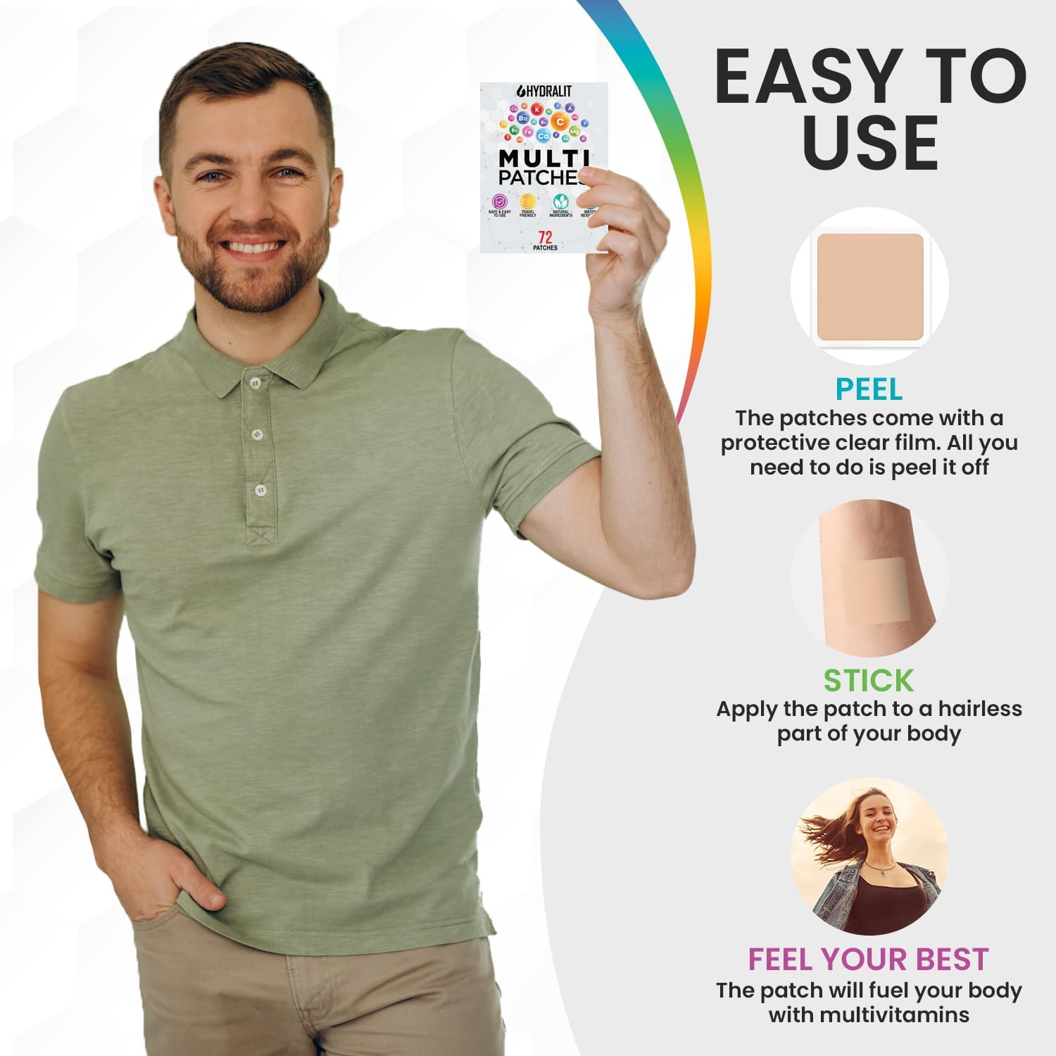 Multi Plus Topical Patch for Adults Men Women Essential Daily Healthy Patches Natural Boost Time-Released Formula All Day Nutrition Immune Support Skin Travel Friendly 72 Pack