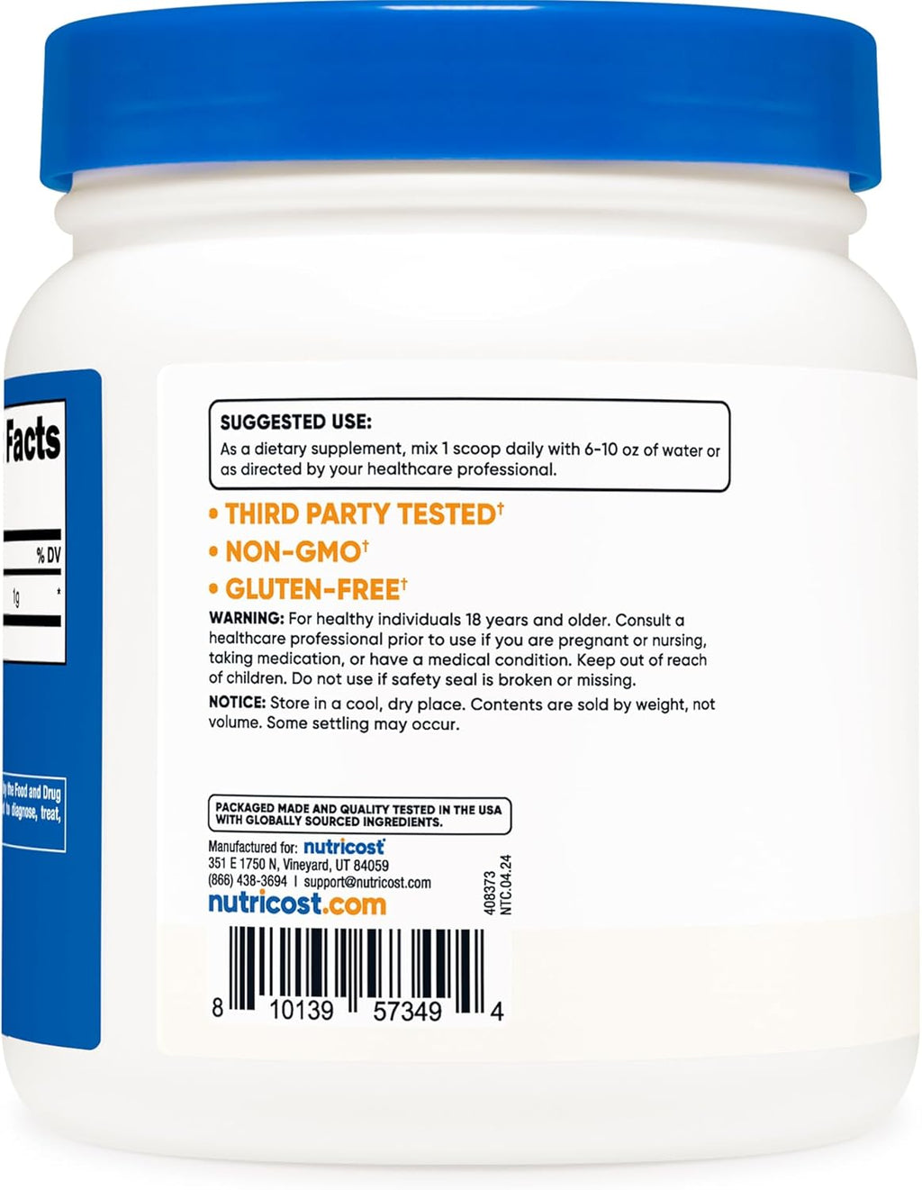 Nutricost L-Lysine Powder 500 Grams - Pure L-Lysine, Non-GMO, Gluten Free