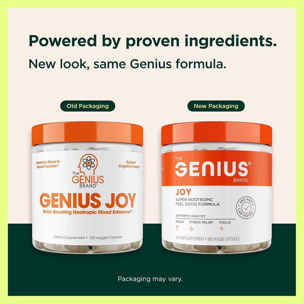 Genius Joy, Nootropic Mood Enhancer Supplement - Support Cognitive Health, Enhance Mood & Neural Function with Brain Boosting L-Theanine, Panax Ginseng & SAM-e - Organic, Non-GMO, & Gluten-Free