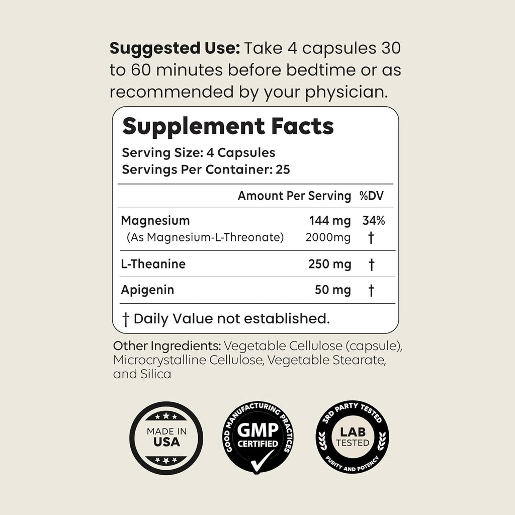 Newt's Sleep Aid | Magnesium Threonate, Apigenin & Theanine | Natural Melatonin-Free Non-Habit Forming Sleeping Pills for Deep Sleep Super Calm & Stress Relief | 100 Capsules for All Ages | Dream