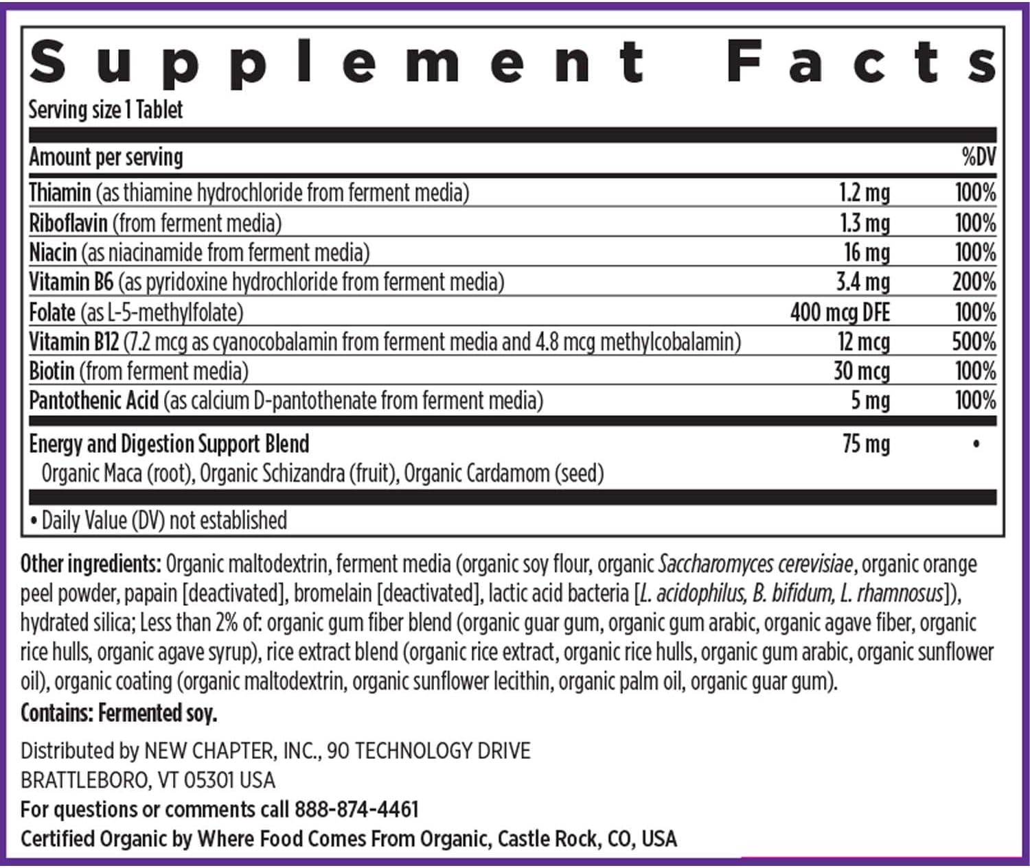 New Chapter Vitamin B Complex, Fermented Vitamin B Complex, USDA Organic, ONE Daily for Cellular Energy + Brain + Beauty, 100% Vegan, Gluten-Free - 60 Count