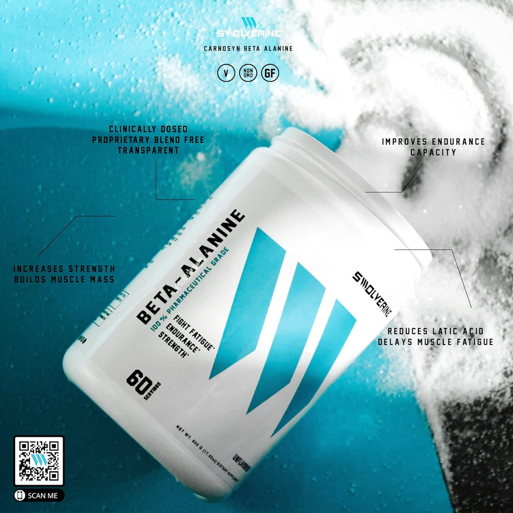 Swolverine Beta-Alanine | CarnoSyn, Instant-Release Amino-Acid, Delays Muscle Fatigue, Increases Muscular Endurance, Unflavored, 5g Per Serving, 300g (60 Servings)