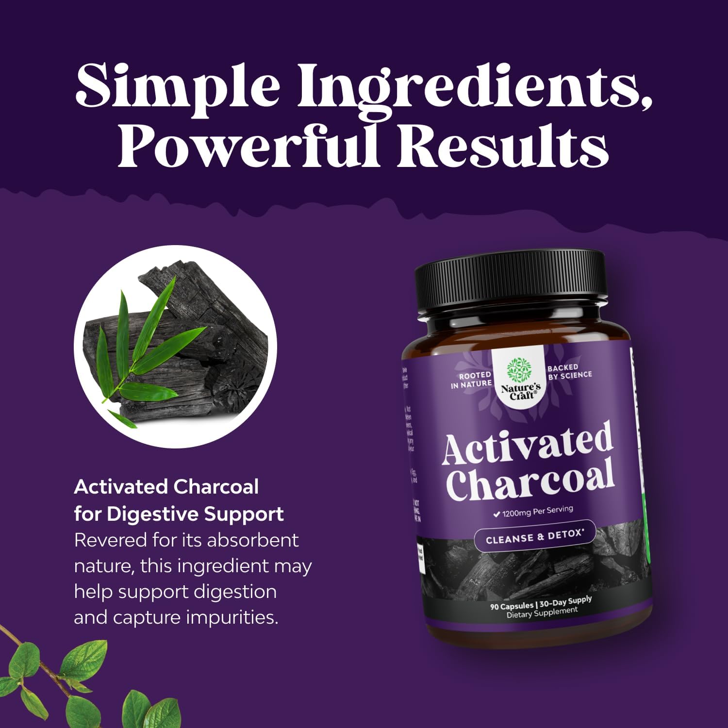 Activated Charcoal Pills Detox & Cleanse - Purifying Coconut Capsules with 1200 mg Per Serving for Bloating Relief - Active Detox Supplement for Body & Gut Health - 90 Count