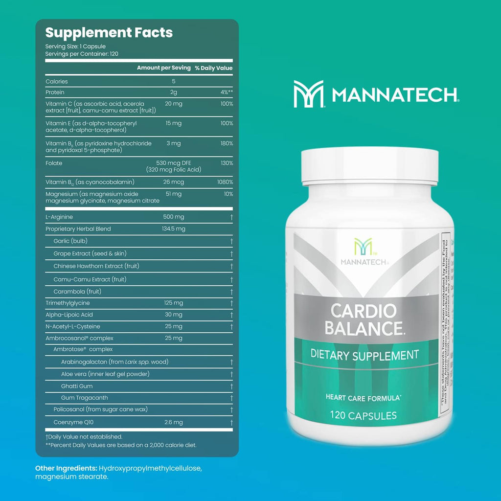 Mannatech CardioBALANCE®, Formulated with Folic Acid, L-Arginine & CoQ10, Vitamin C, Vitamin E, Vitamin B6 & Vitamin B12-90 Capsules.