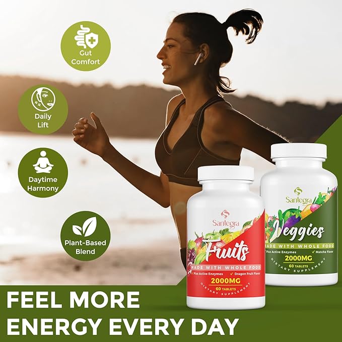 2000 MG Fruit and Veggies Supplement, 35+ Fruits and Vegetables for Daily Variety, 100% Whole Food Superfoods, Natural Vitamins for Women & Men, Sugar-Free, Gluten-Free, Vegan, 240 Tablets