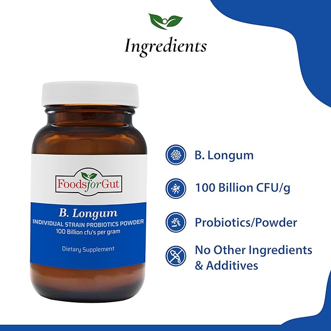 Bifidobacterium Longum Probiotic Powder 100 Billion cfu's | Made in USA | No Additives | Direct from Manufacturer | No Third-Party Storage | Immune Support | B. Longum | 30 Grams (1.05 Oz)