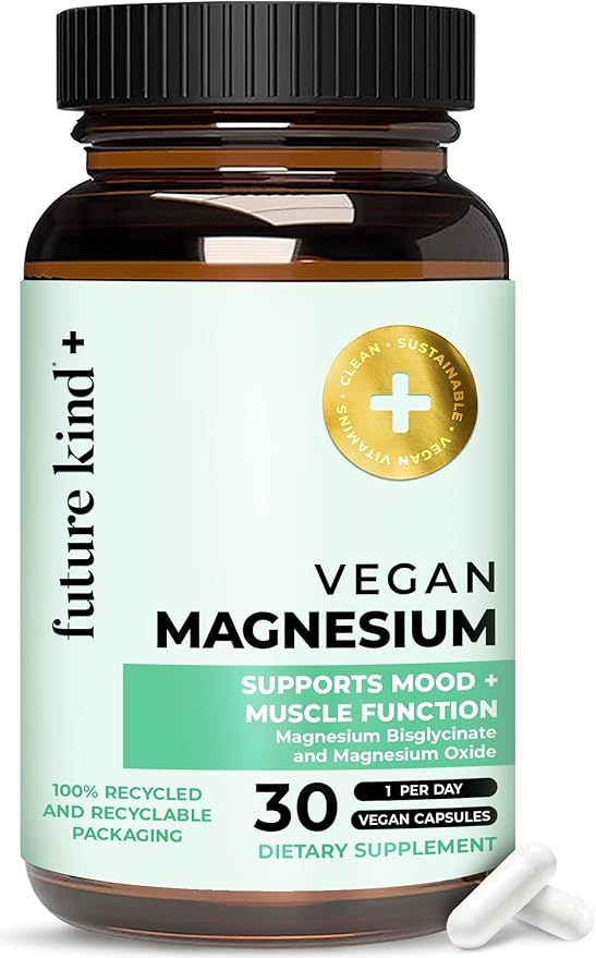 Future Kind Magnesium Glycinate, Supports Muscle and Nerve Function, High Absorption Chelated Magnesium Supplement, Nightly Calm, Energy & Metabolism, Highly Bioavailable & Potent - 30 Vegan Capsules