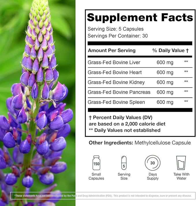 (Pack of 2) Grass Fed Beef Organ Supplement - Supports Whole Body Wellness 3000mg - with Desiccated Beef Liver, Heart, Kidney, Pancreas, Spleen - Organ Complex for Immune, Digestive Health (150 Caps)