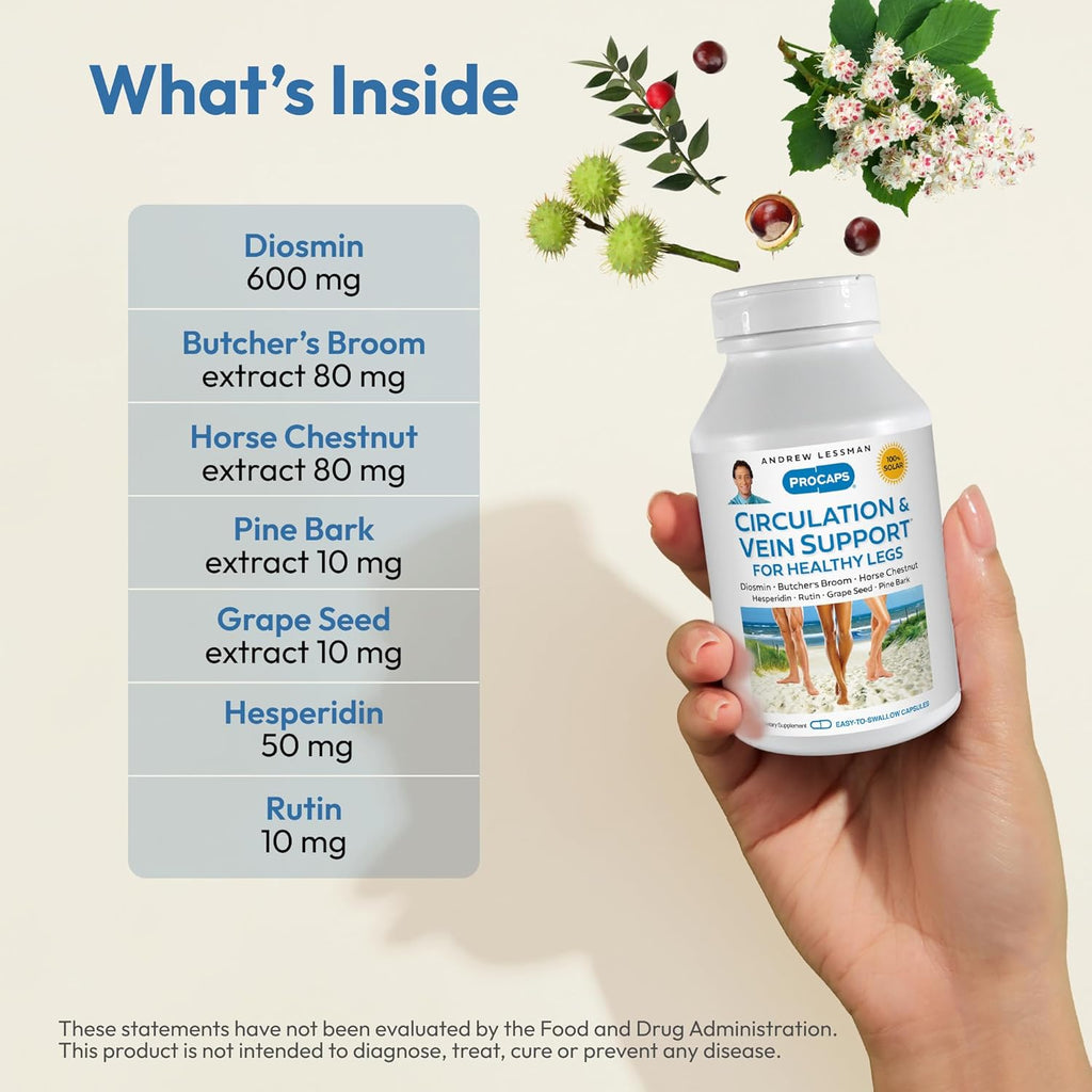 ANDREW LESSMAN Circulation, Vein Support for Healthy Legs 360 Capsules - High Bioactivity Diosmin, Butcher's Broom, Visibly Reduces Swelling and Discomfort in Feet, Ankles, Calves, Legs