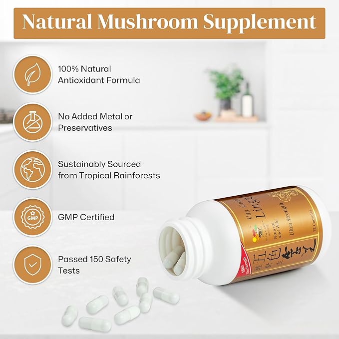 Vita Green Lingzhi Mushroom Supplement (五色靈芝) – Pure Reishi with Natural Antioxidants for Wellness, Energy, and Immune Support for Men & Women – 240 Capsules