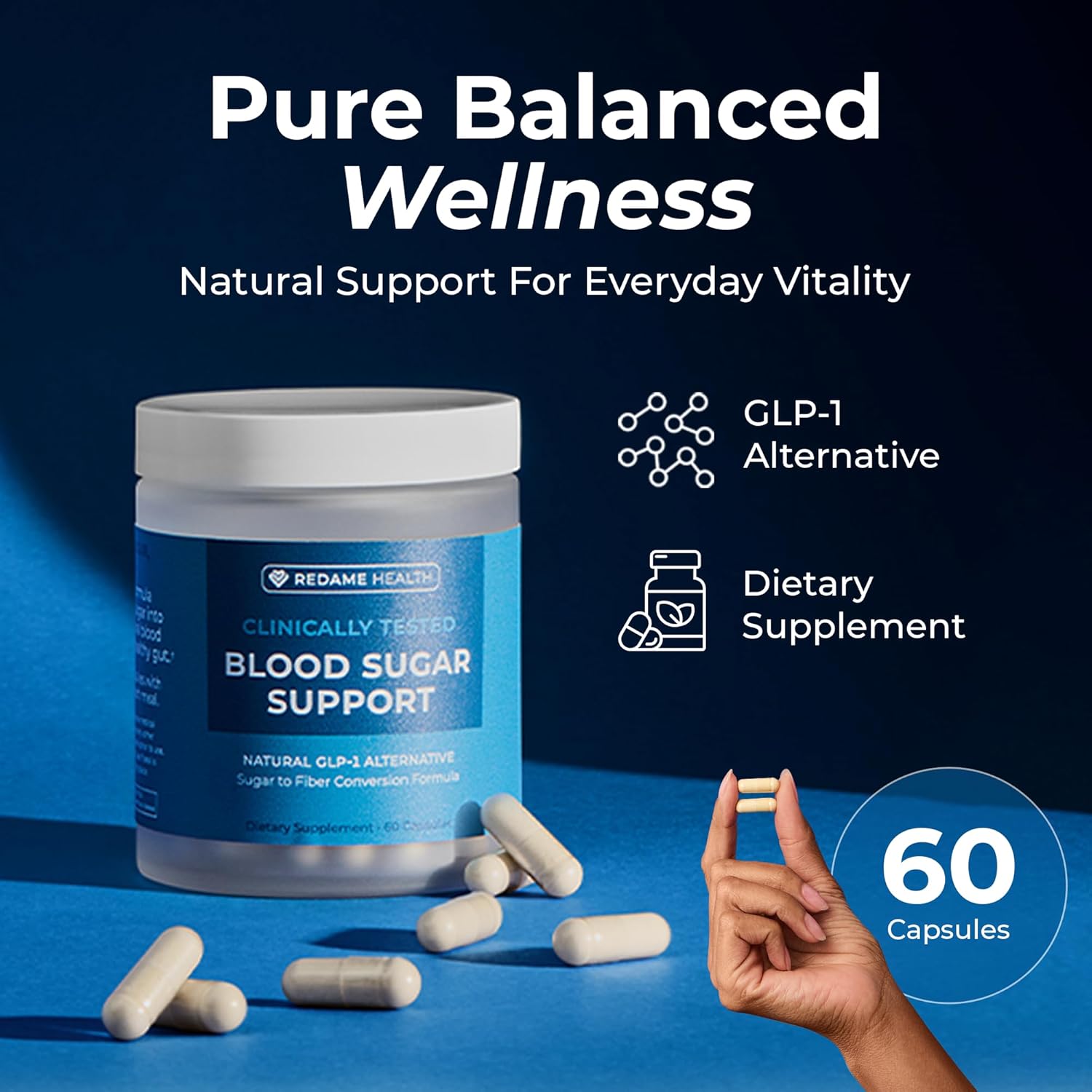 Blood Sugar Support Supplement - Glucose Support Supplement with Artichoke Leaf, Ginger Root & Prebiotic Blend for Healthy Digestion & Overall Wellness, 60 Capsules