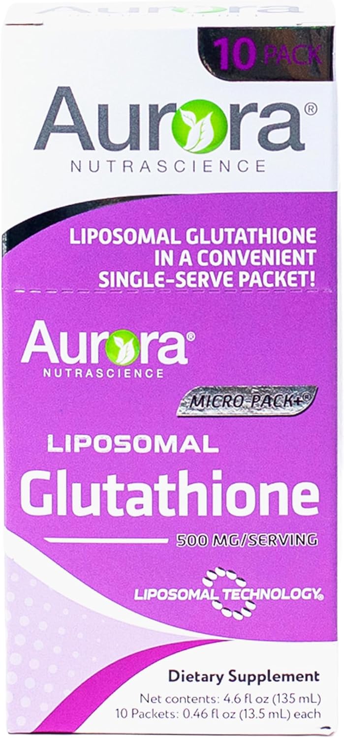 Aurora Nutrascience Micro-Liposomal Liquid Glutathione, Immune & Antioxidant Gut Health Support Supplement, 500 mg per Serving, Gluten Free, Non-GMO, Sugar-Free, 10 Single-Serve Packets