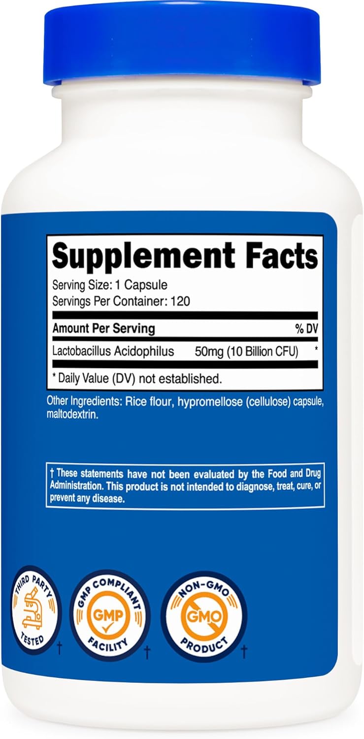 Nutricost Lactobacillus Acidophilus 10 Billion CFU, 120 Vegetarian Capsules