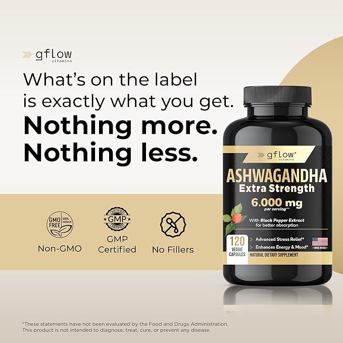 Ashwagandha Supplements for Women and Men 6000mg | Sleep, Mood and Energy Support | Extra Strength, Vegan Friendly, Non-GMO, Made in USA - Pack of 2