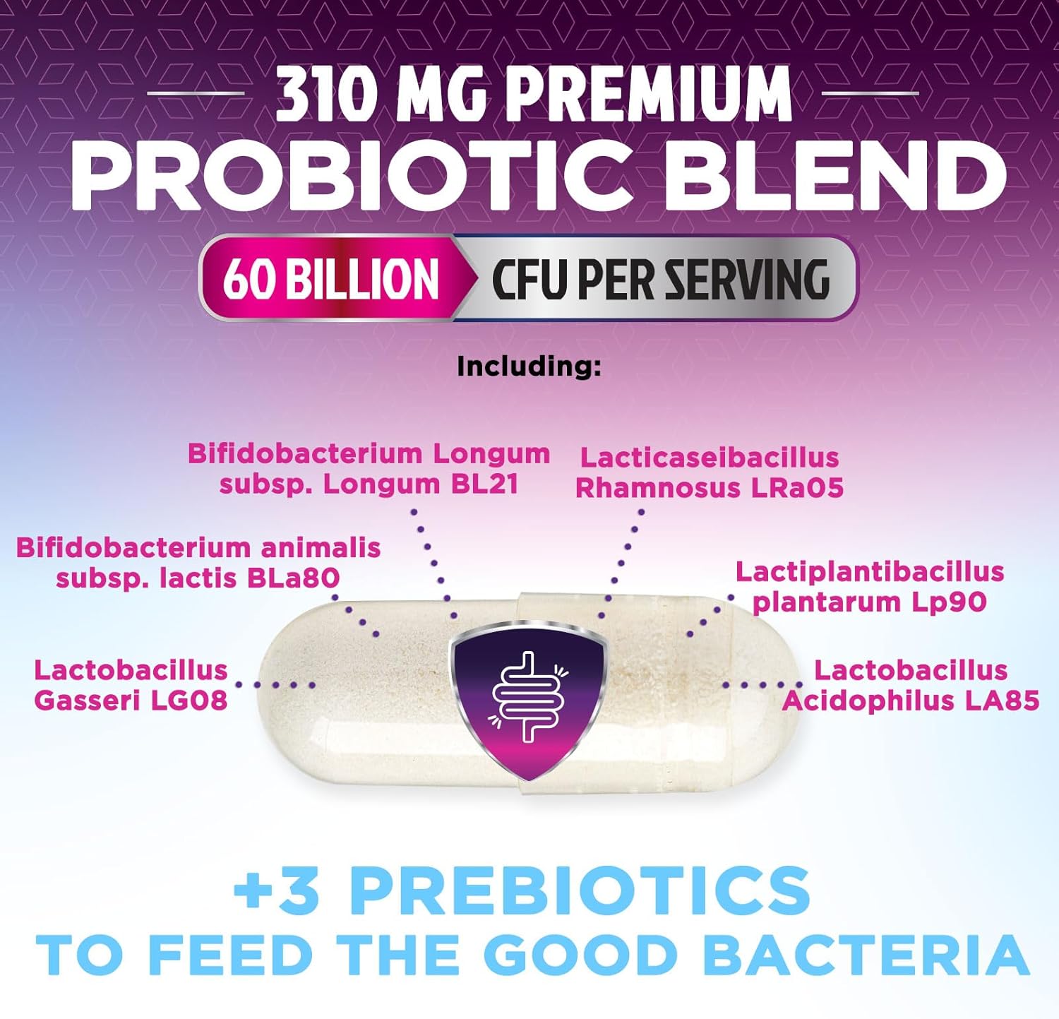 Probiotics 60 Billion CFU per Serving - 10 Strains + Prebiotics - Digestive Health, Gut & Immune Support - Supports Occasional Constipation, Gas & Bloating for Women & Men Shelf Stable - 60 Capsules
