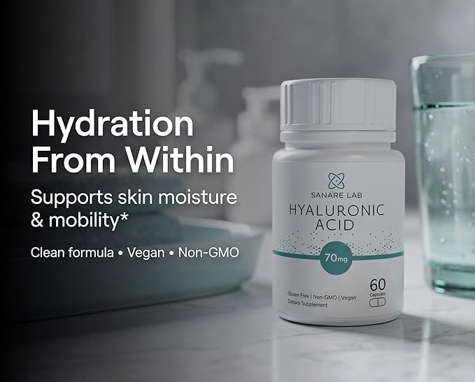 Hyaluronic Acid 70mg – 60 Vegan Capsules | Supports Joint Mobility, Skin Hydration & Tissue Cushioning | Non-GMO, Gluten-Free