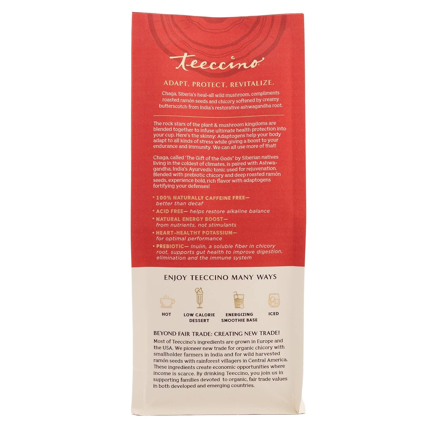 Teeccino Chaga Ashwagandha Coffee Alternative - Butterscotch Cream - Organic, Adaptogenic Herbal Mushroom Coffee, Medium Roast, Caffeine Free, Prebiotic, Acid Free, Gluten Free - 10 oz, Pack of 3