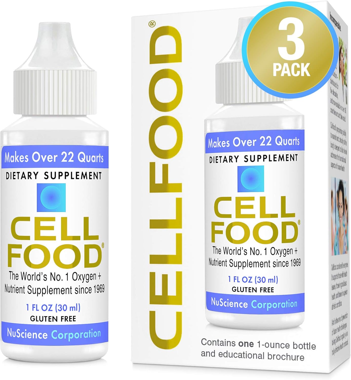 Cellfood Oxygen Boost - 1 fl oz, 3 Pack - Liquid Oxygen Supplement for Lymphatic Drainage, Altitude Sickness, Jet Lag, Fatigue, Headaches, Hangovers & Energy - Gluten Free, Cert. Kosher