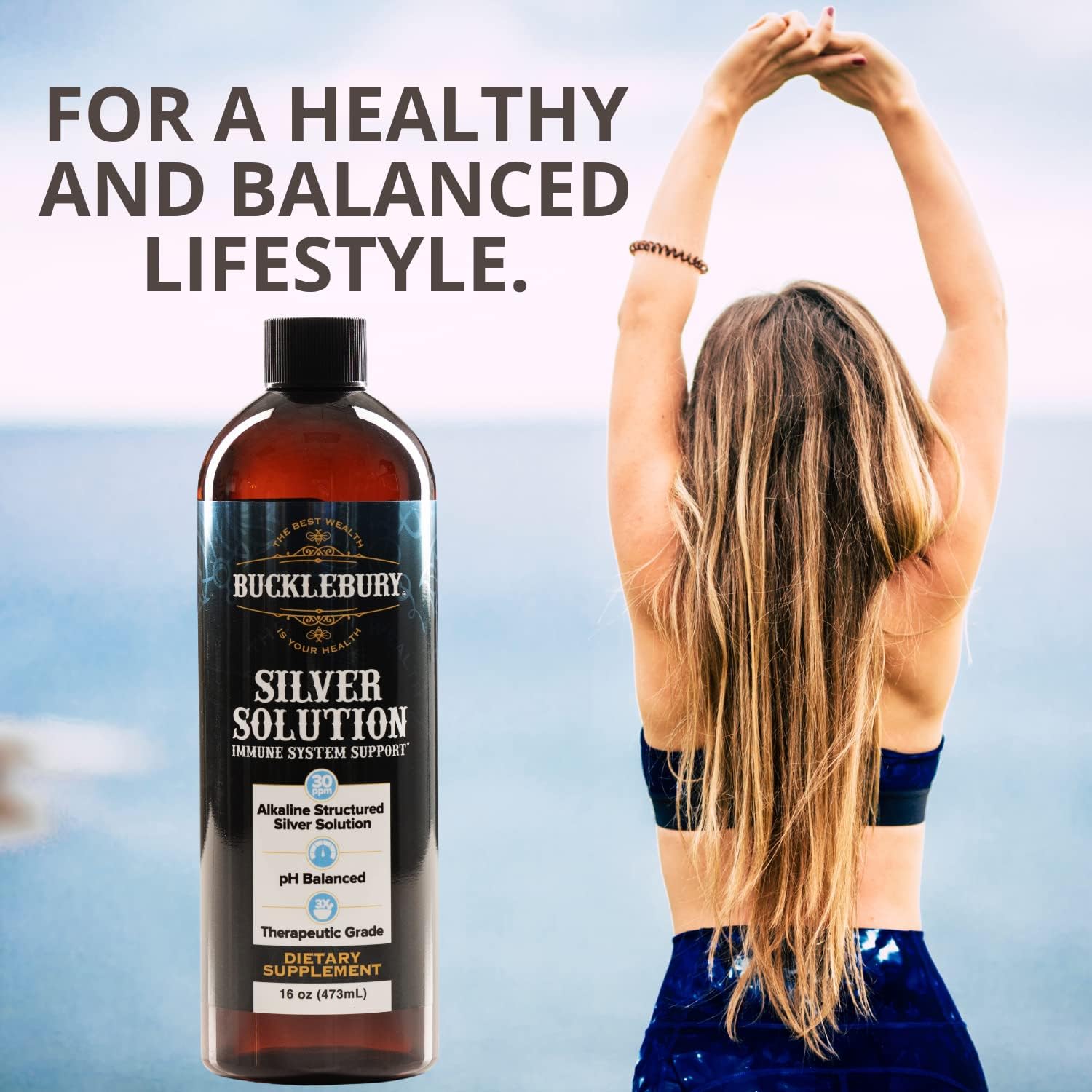 Silver Solution pH Balanced - Alkaline Structured Silver Solution Unflavored Liquid for Daily Immune Support - 30ppm Gluten Free - 16 oz