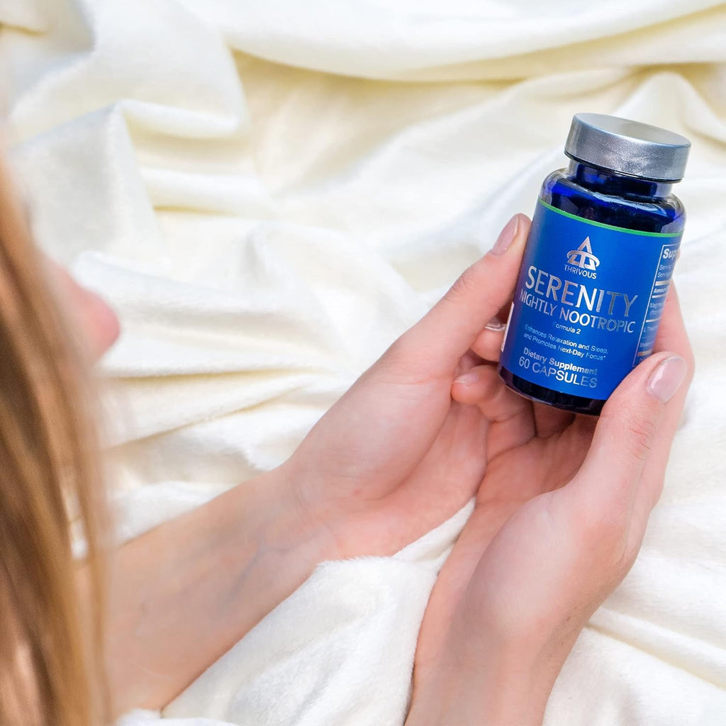 Thrivous Serenity - Natural Sleep Aid Pills - 5mg Melatonin with Ashwagandha, L-Theanine, and Magnesium Glycinate - Extra Strength Stress Relief Supplement - 30 High Dose Servings - 60 Capsules
