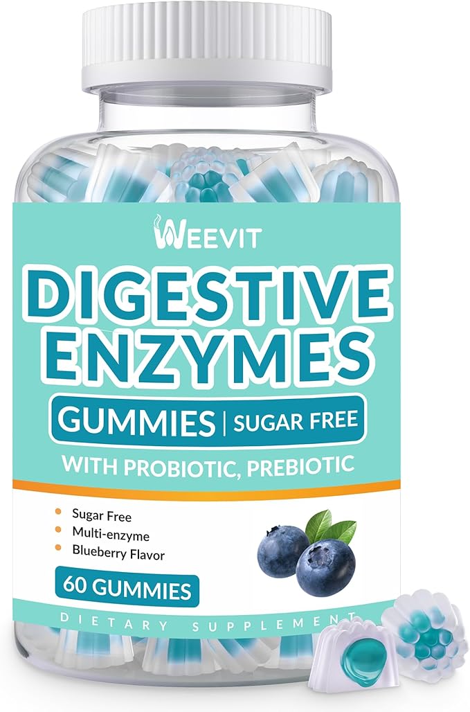 Digestive Enzymes Gummies, Chewable Digestive Enzymes Gummy with Probiotics & Prebiotics Blend for Women Men, Sugar Free | Vegan | Blueberry Flavored