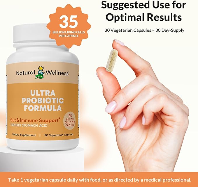 Natural Wellness Ultra Probiotics – 35 Billion CFUs with Prebiotics – Probiotics for Women & Men for Digestive Health, Gut Balance & Immune Support – High Potency, Shelf-Stable, 30-Day Supply