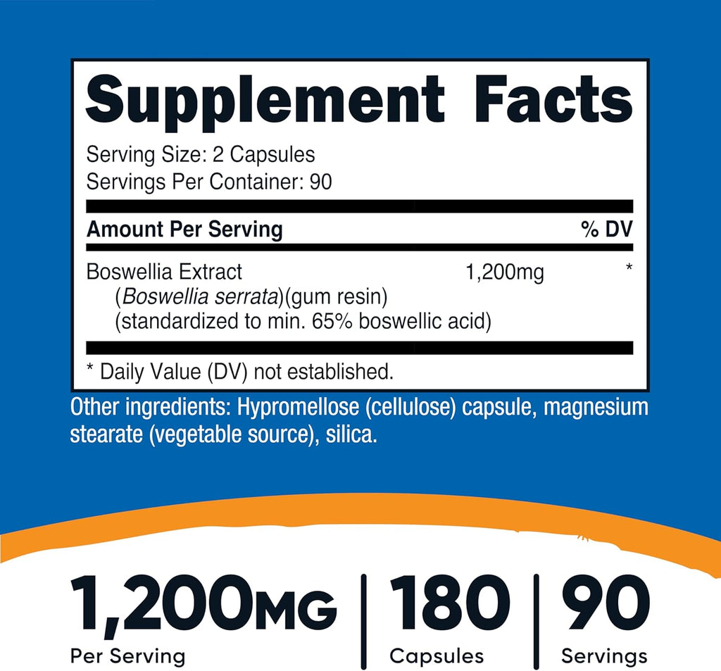 Nutricost Boswellia Extract Capsules (1,200 MG) (180 CAPS) - Gluten Free, Non-GMO, Vegan, 90 Servings