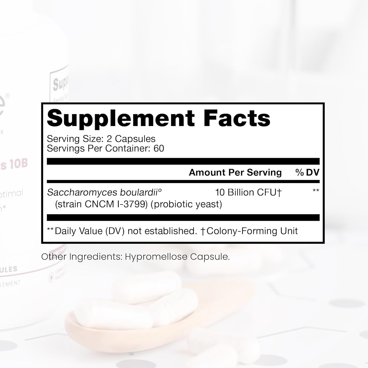 Saccharomyces 10B - Saccharomyces Boulardii, 10 Billion CFU Per Serving, Patented Strain: Lynside CNCM I-3799, Probiotic Capsules, Probiotics for Men and Women - 120 Count