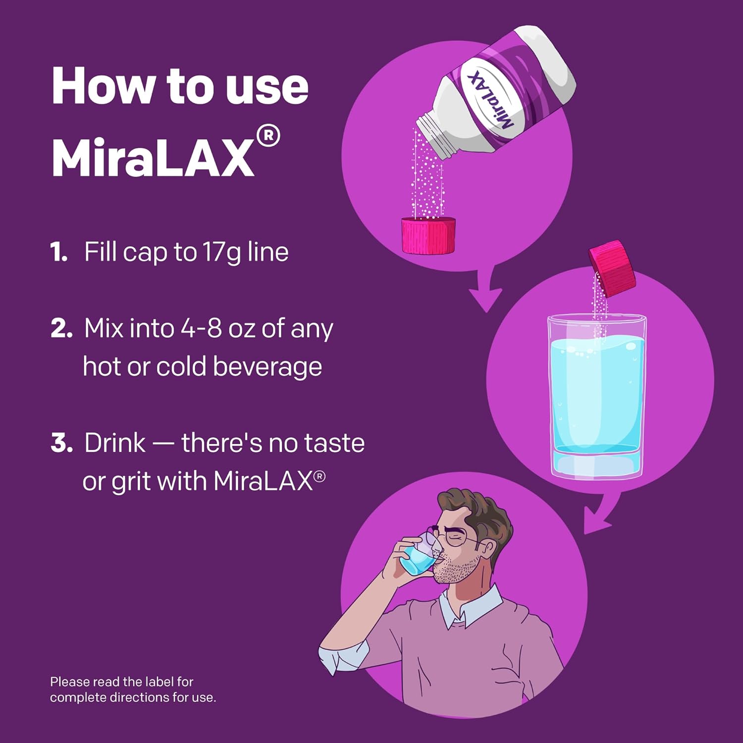 MiraLAX Laxative Powder, Gentle Constipation Relief for Adults, Stool Softener with PEG 3350, Nonstimulant Laxative, No Harsh Side Effects, Osmotic Laxative, 45 Dose
