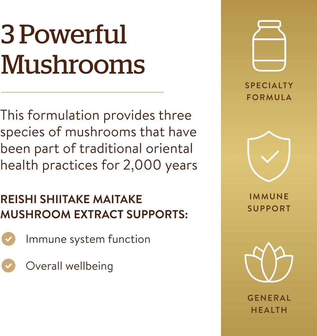 Solgar Multi-Mushroom Complex, 50 Vegetable Capsules - Reishi, Shiitake, Maitake Mushroom Extract - Natural Source of Beta Glucans - Non-GMO, Vegan, Gluten Free, Dairy Free - 50 Servings