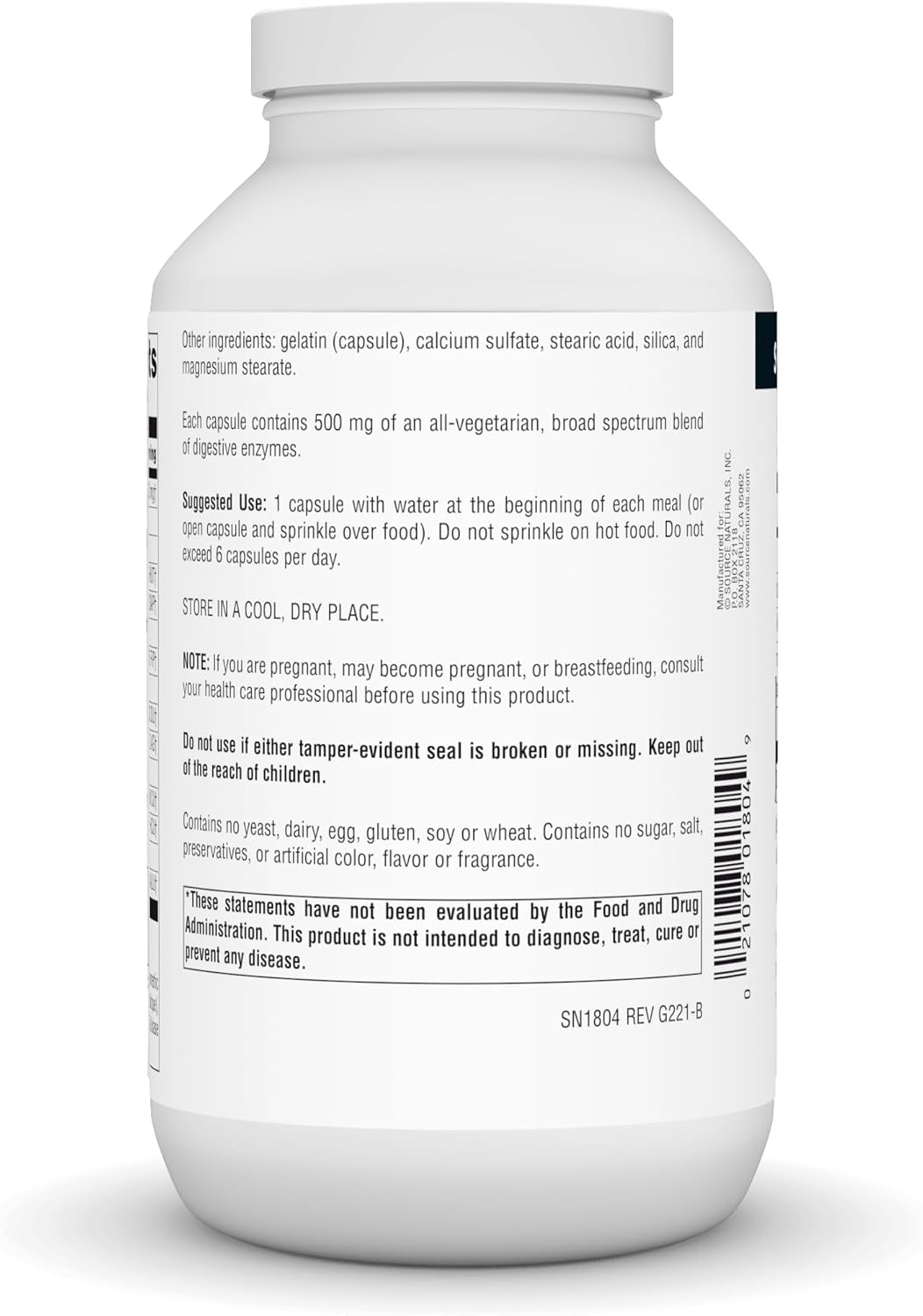 Source Naturals Essential Enzymes 500mg, Bio-Aligned Multiple Enzyme Supplement Herbal Defense for Digestion, Gas, Constipation & Bloating Relief - Digestive Aid* - 360 Capsules, 360 Servings