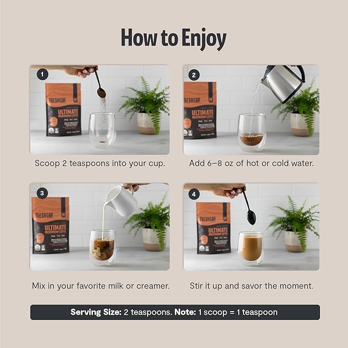 Mushroom Coffee 12,000 mg – Organic Instant Coffee with 6 Adaptogenic Mushrooms & 29% Beta-Glucans – Nootropic for Clean Energy, Focus, No Jitters, Gut Health & Immune Support (15 Servings)