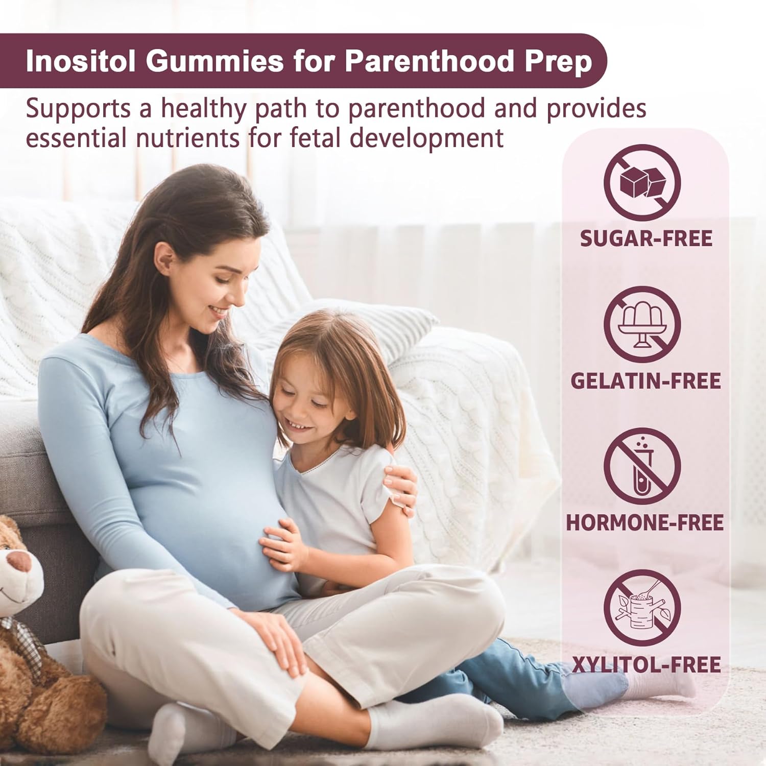Myo-Inositol & D-Chiro Inositol Gummies for Women 2000mg + 50mg, 40:1 Ratio Inositol with Vegan Omega-3 + D3, Magnesium Glycinate, Methyl Folate + B12 for Female Health & Wellness, Sugar Free, 120 Cts
