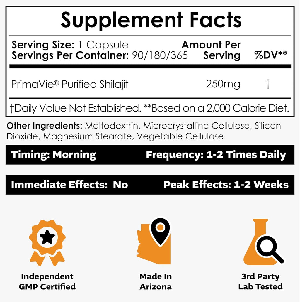 Nootropics Depot PrimaVie Shilajit Capsules | 250mg | 90 Count | Purified Extract | Ayurvedic Herb | Supports Mitochondrial Function + Boosts Endurance